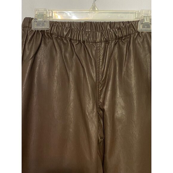 DG2 by Diane Gilman Brown Faux Leather Pants Elastic Waist Women's PM NWT - Picture 2 of 11